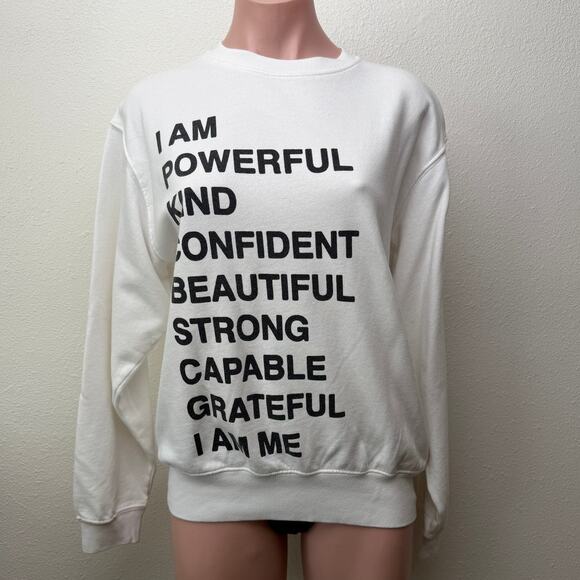 Anine Bing Sweaters - Anine Bing White Graphic Sweatshirt I Am Powerful Quote Crewneck Pullover XS